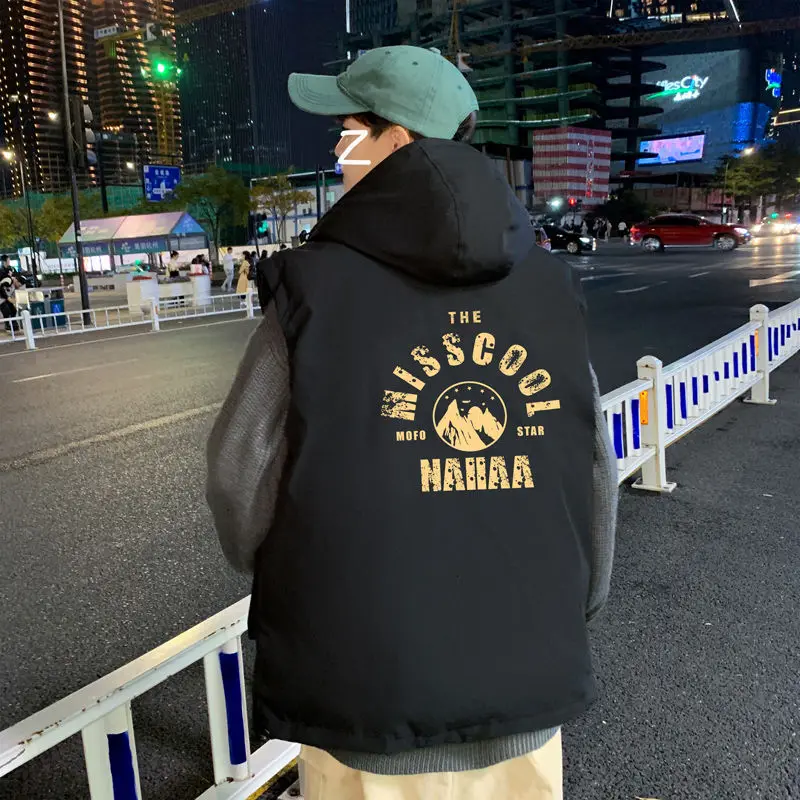 

Мужская Утепленная куртка-карго с капюшоном и надписью, свободная теплая куртка на молнии на осень и зиму