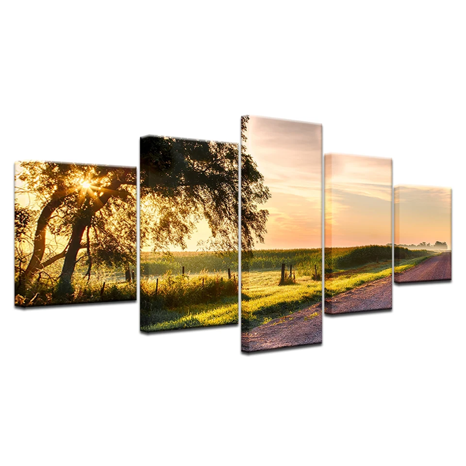 5 Панель Картина на холсте HD Sunrise с лесом по утрам красивые обои пейзажем плакат