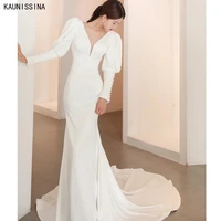 kaunissina mermaid wedding dresses long sleeve white wedding gown sexy chapel train bride dress robe de mariage custom made