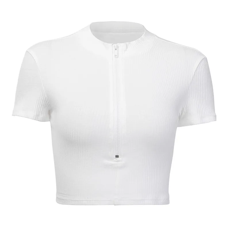 

hirigin new fashion womens casual cotton short tops female summer short sleeve solid bouses ladies o-neck zipper slim shirts