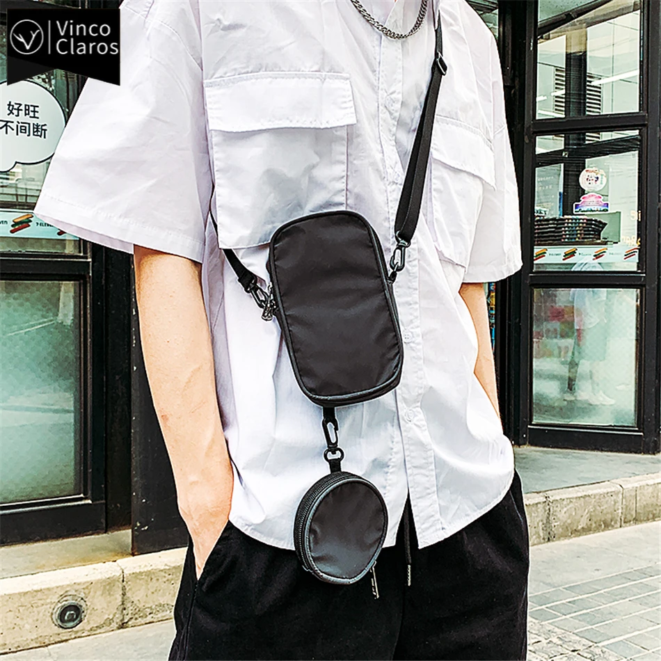 

2 Set Casual Waterproof Nylon Small Shoulder Bags for Men Reflective Mobile Phone Bag Men's Sling Bag Purse Mini Crossbody Bags