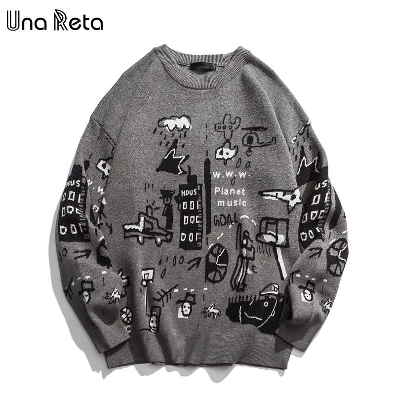 Una Reta мужской свитер осенний модный принт мультфильм свитер Pull Homme Повседневный свободный винтажный пуловер свитер для мужчин