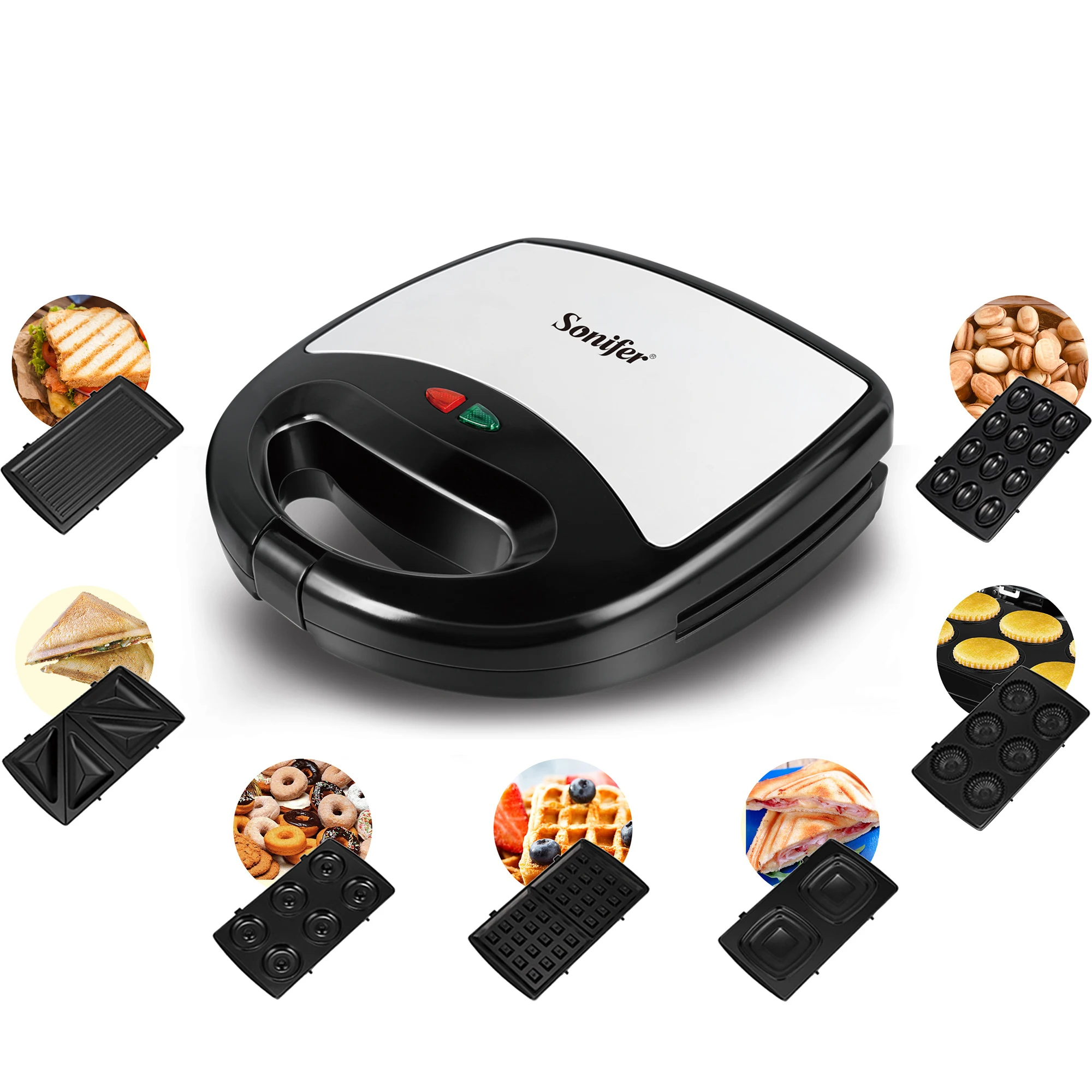 

7 In 1 Electric Waffle Maker Large Cooking With 7 Removable Plates Breakfast Sandwich Machine Waffles Pot Baking Pan Sonifer