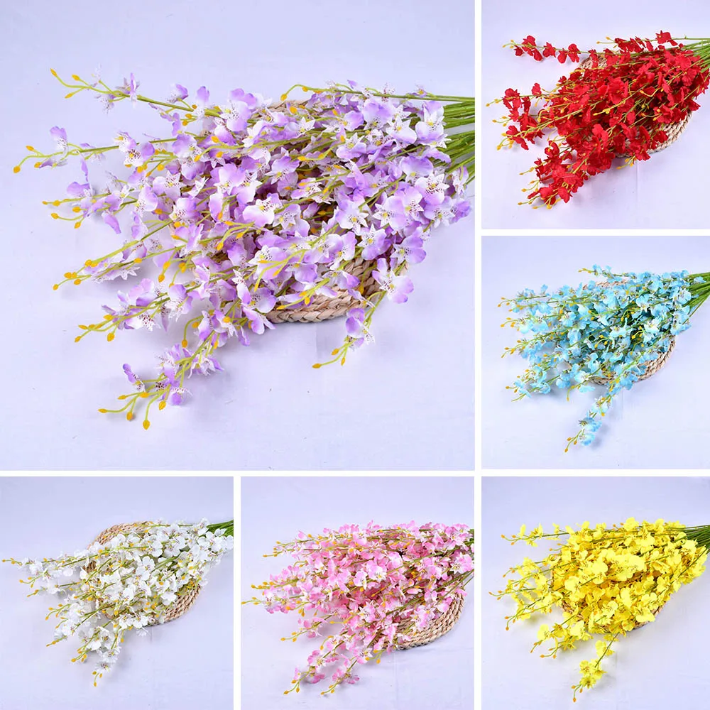 

5 Prongs Dancing Orchid Yellow Head Artificial Flower Artificial Flower Home Wedding Hotel Decoration Butterfly Decoration