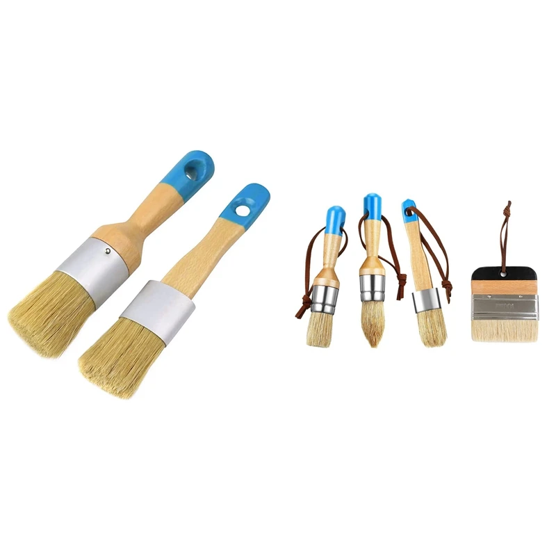

2Pcs Chalk & Wax Paint Brush Set For Furniture & 4 Pcs ​Chalk And Wax Paint Brushes Bristle Stencil Brushes