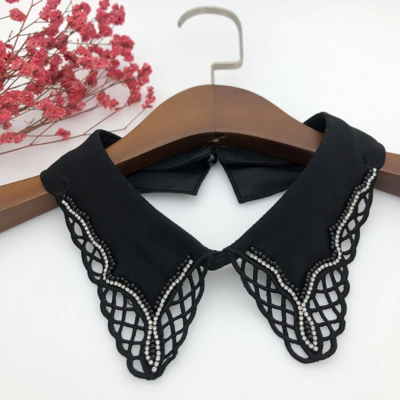 

Корейская женская рубашка со съемными воротниками, кружевная ажурная белая черная рубашка, рубашки с ложным воротником ручной работы, свитер, искусственный воротник для девушек