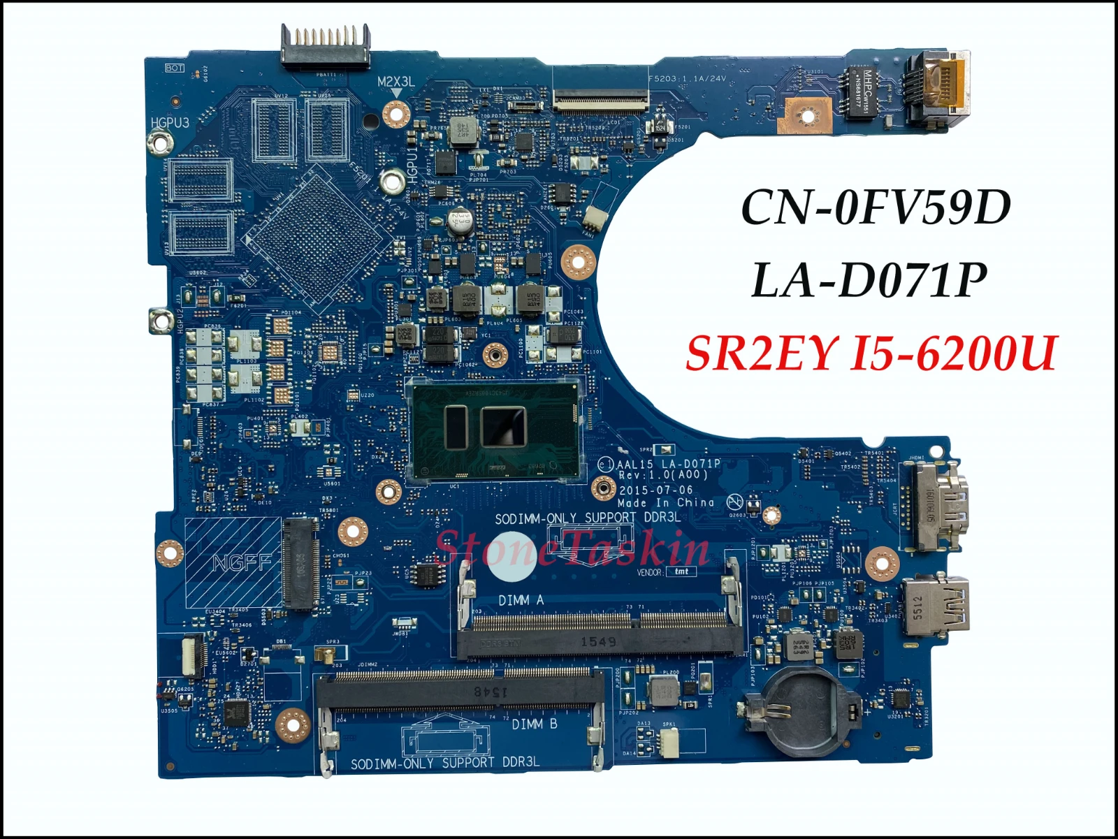 Оптовая продажа материнская плата LA-D071P компьютера Dell Insprion 5559 CN-088XGN 88XGN SR2EU I3-6100U DDR3L