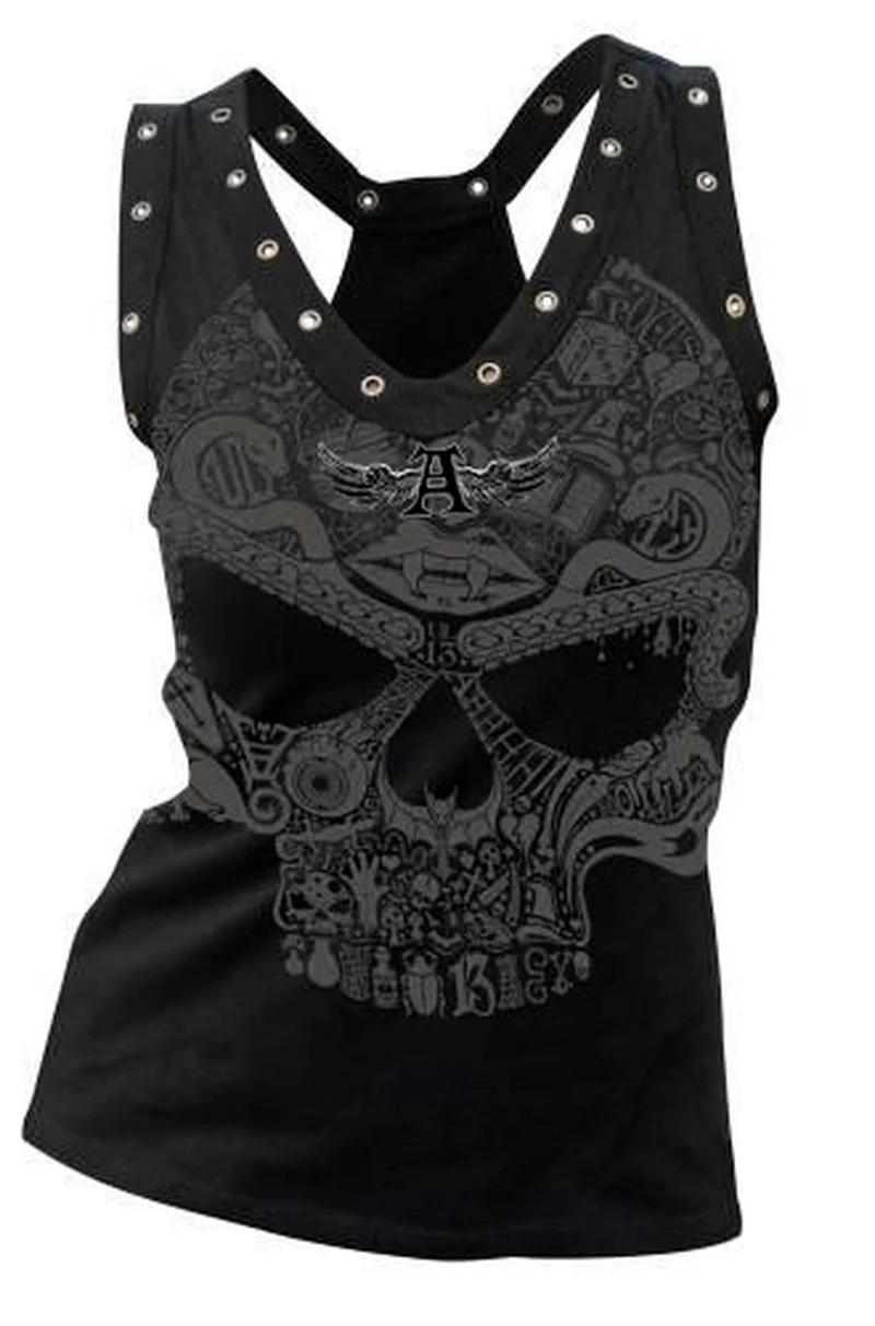 

New Skull Print Casual T-shirt Women Suspender Sleeveless Camisole Y2K Esthetics Style