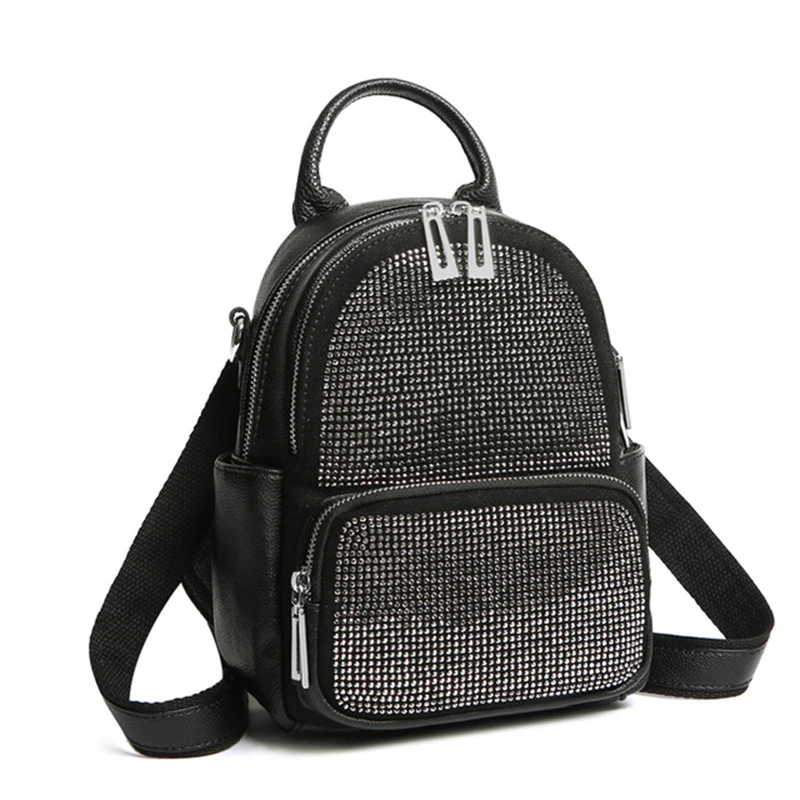 Женский рюкзак из воловьей кожи сумка на плечо женский модный с алмазными