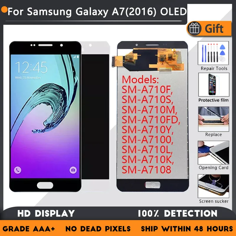 

5,5 "ЖК-дисплей Super OLED для Samsung Galaxy A7 2016 SM-A710F A710M ЖК-сенсорный экран дигитайзер в сборе Замена