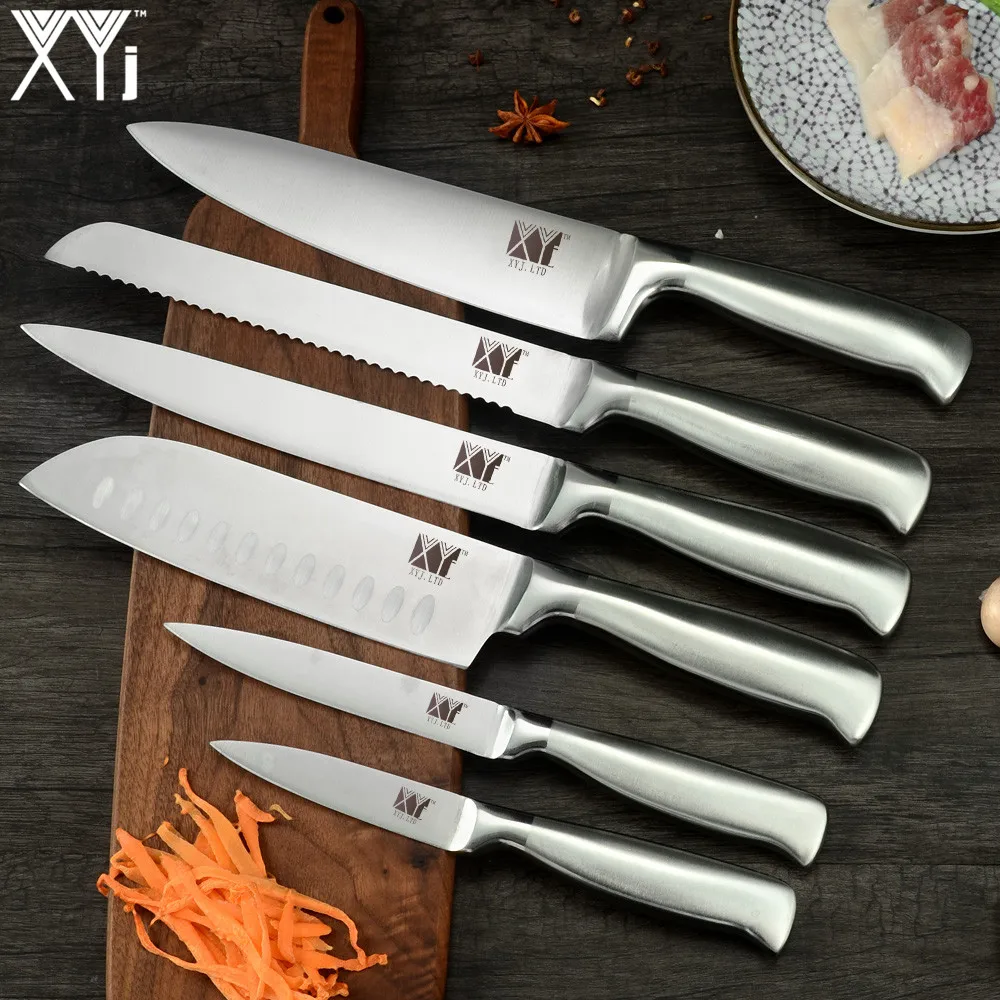 XYj 8pcs Stainless Steel Knife Set Comfortable Handle Sharp Blade Kitchen Chef Knife Sharpener Knife Holder Stand Cooking Tools