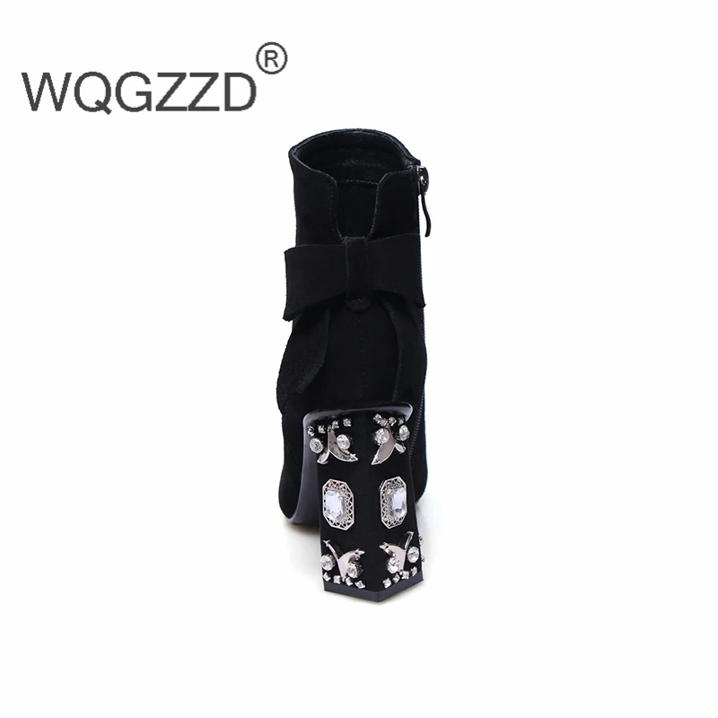 Роскошные Брендовые ботильоны женская зимняя обувь из коровьей замши челси на