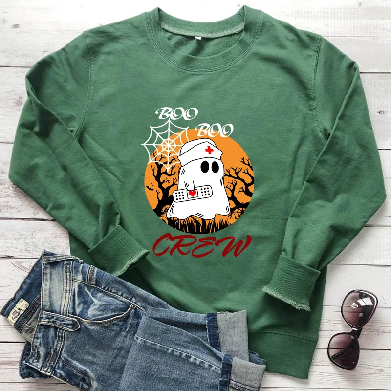 

Colored Boo Boo Crew Ghost Sweatshirt Aesthetic Women Autumn Long Sleeve Nurse Halloween Pullovers Streetwear