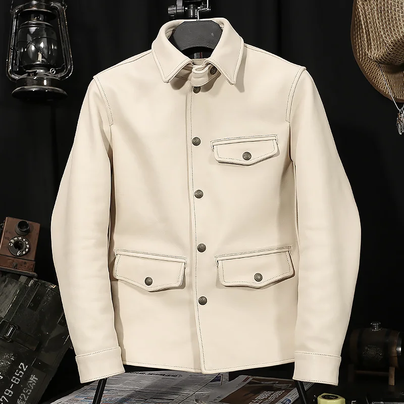 Роскошная кожаная приталенная куртка для мужчин винтажная короткая женская в