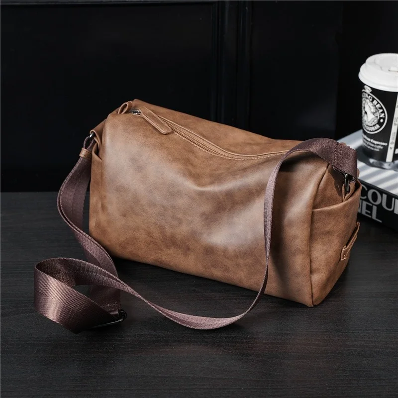 

Vintage Leather Crossbody Bags Men Barrel Shape Shoulder Bag Fashion Design Men's Bucket Messenger Bag Male Cross Body Bags