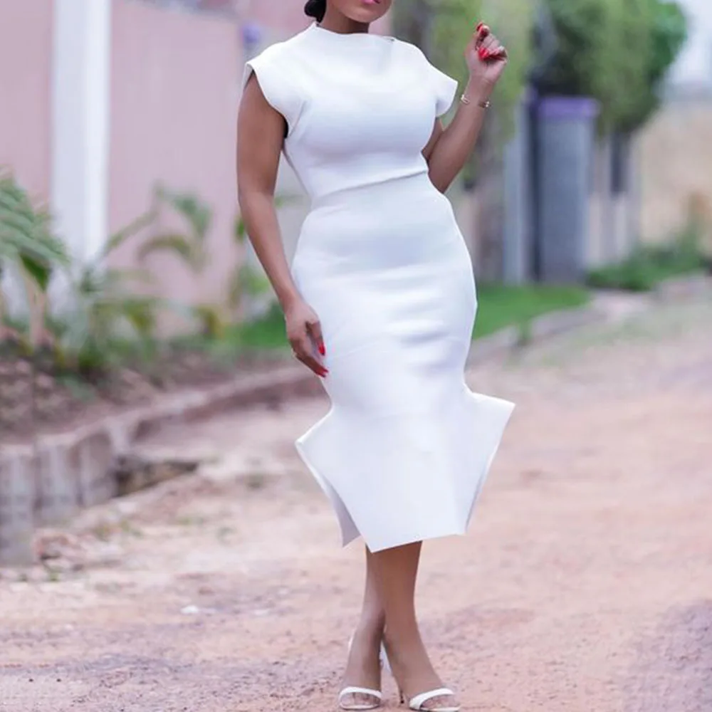 С открытыми плечами обтягивающее элегантное платье для женщин Белый Разделение