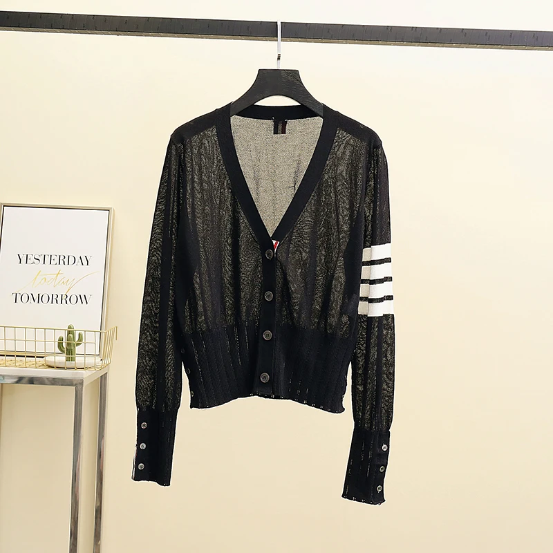 

2021 Women Korean Long Sleeve Cardigan Summer Cropped Cardigan Knitted V neck Thin Ice Silk Sweaters Sunscreen Shirt Tops