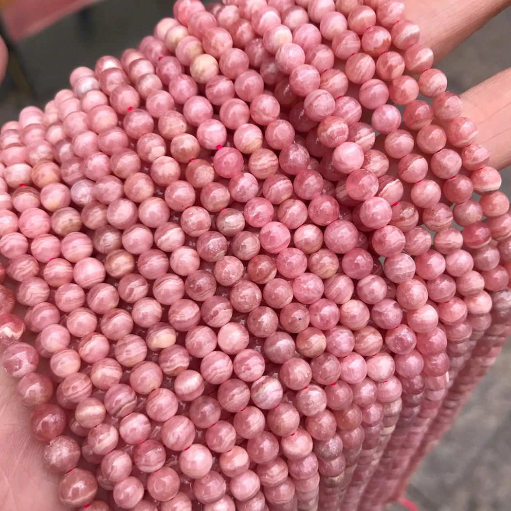 

Natural Rhodochrosite 3-5mm round Gemstone beads for 925 sterling silver Jewelry Making Necklace Bracelet 15inch ICNWAY