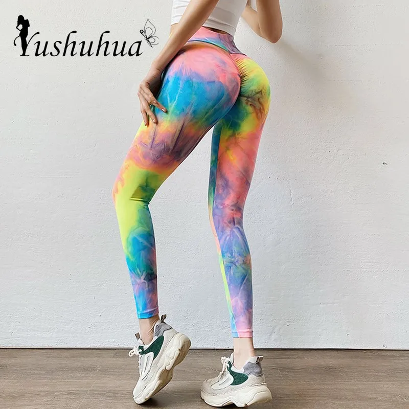 

Yoga Pants for women Tie-dye high waist Sports Pants Sexy Gym colorful leggings elastic New Lift Hip Finesse Running Tights