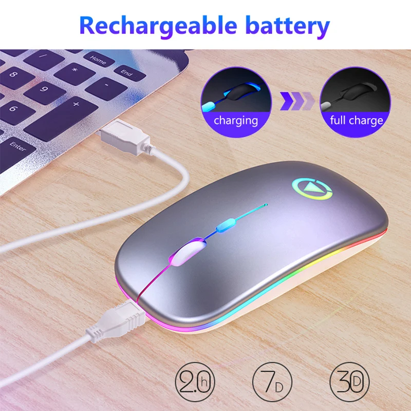 Мышь компьютерная игровая Бесшумная 2 4 ГГц 1600DPI RGB подсветка|Мыши| |