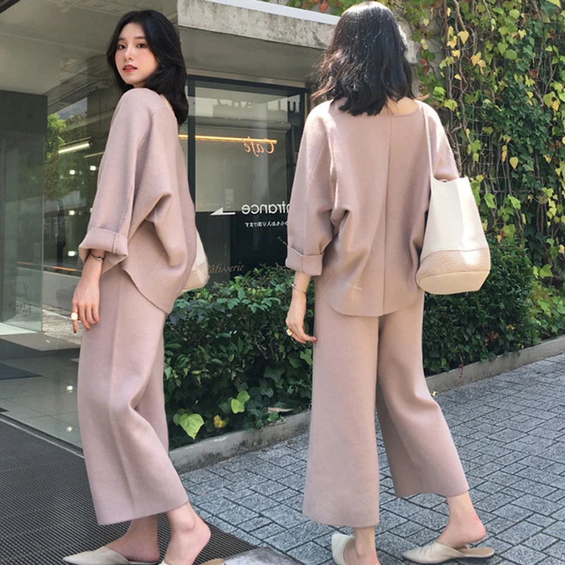 Женский трикотажный комплект из 2 предметов повседневный свободный свитер с