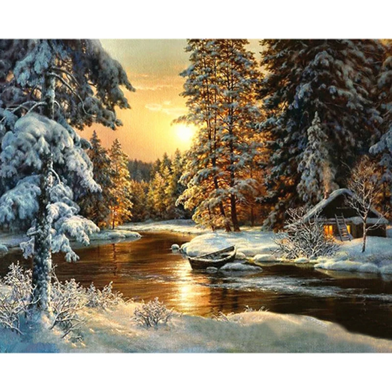

5D Diamond Painting Full Round Snow Mountain Diamond Embroidery Cross Stitch American Style Home Decor Canvas Diamond Art