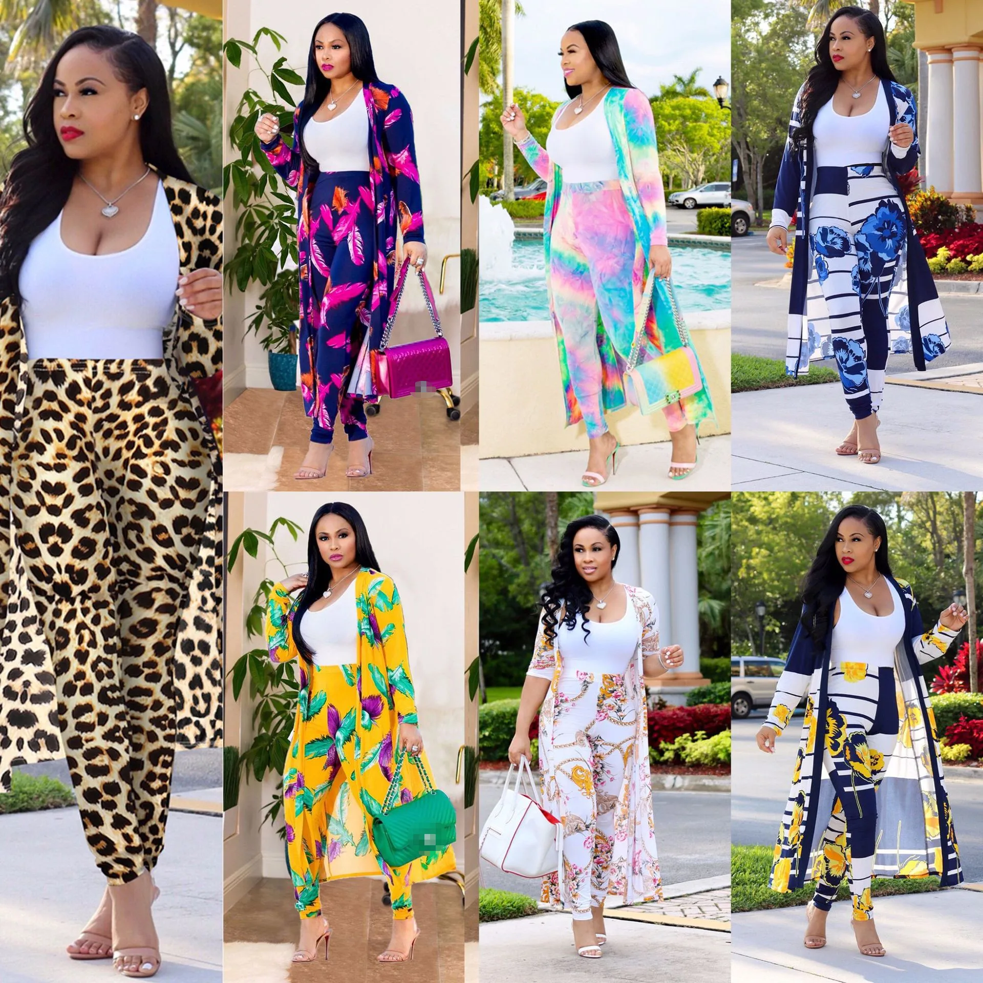 

Women print long sleeve cardigan pants summer two piece set long cardigan pants 2 piece set summer women's suits loose sexy