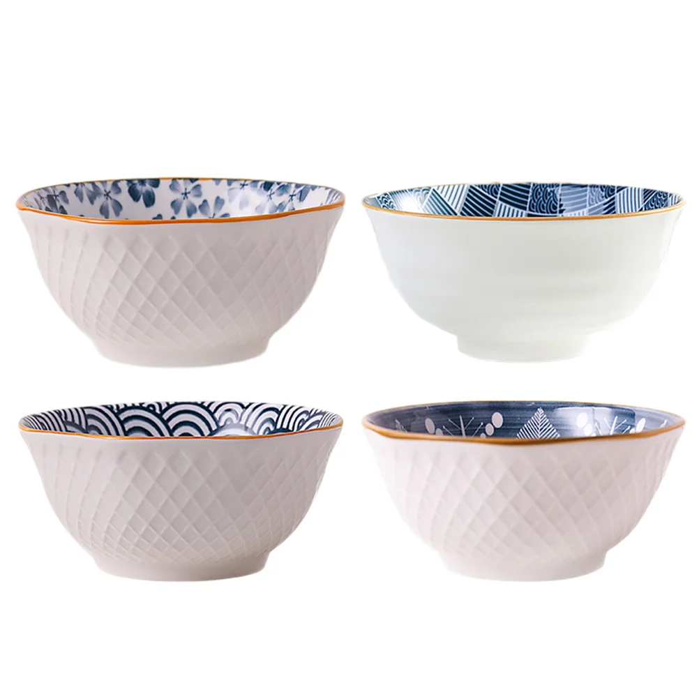 

4pcs Japanese Ceramic Ramen Bowls Soup Bowls Storage Containers (Assorted Color)