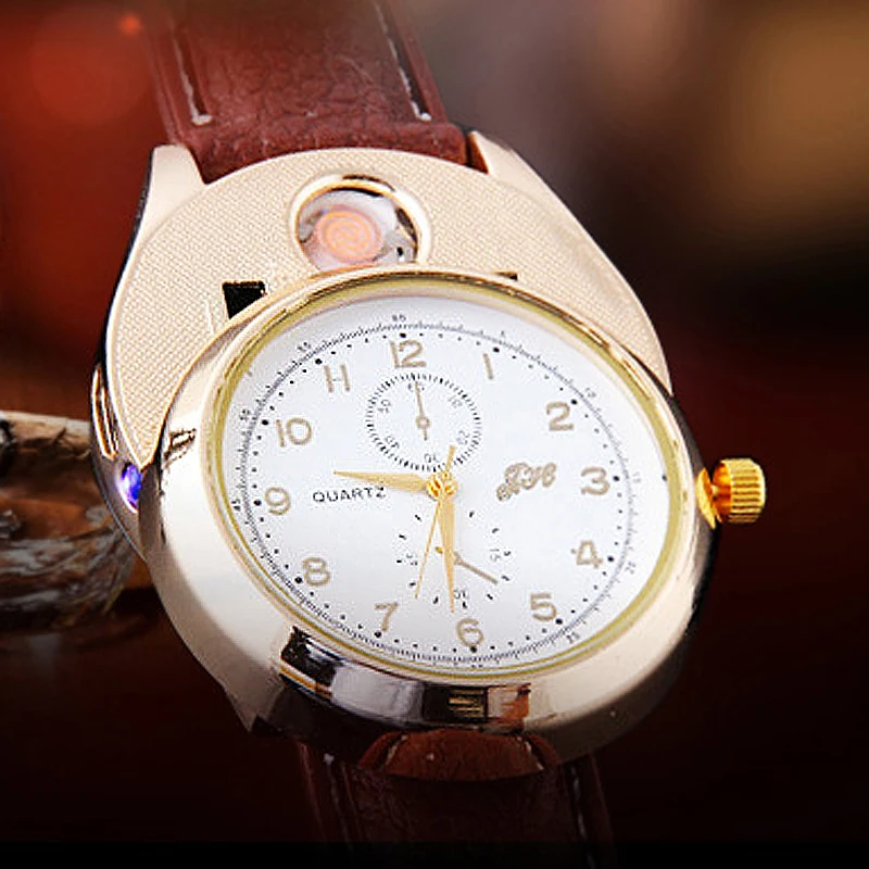 

2020 New Lighter Watches Rechargeable Flameless Lighter Watches Windproof Cigarette Lighter Watches Men Quartz Wristwatches Gift