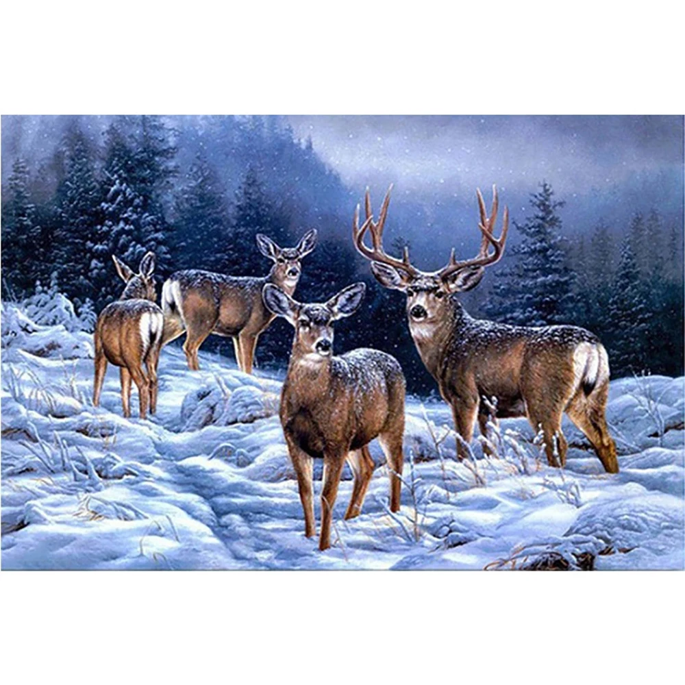 Full Square/round Diamond 5D DIY Diamond Painting Sika deer in the snow Embroidery Cross Stitch Rhinestone Mosaic Home Decor