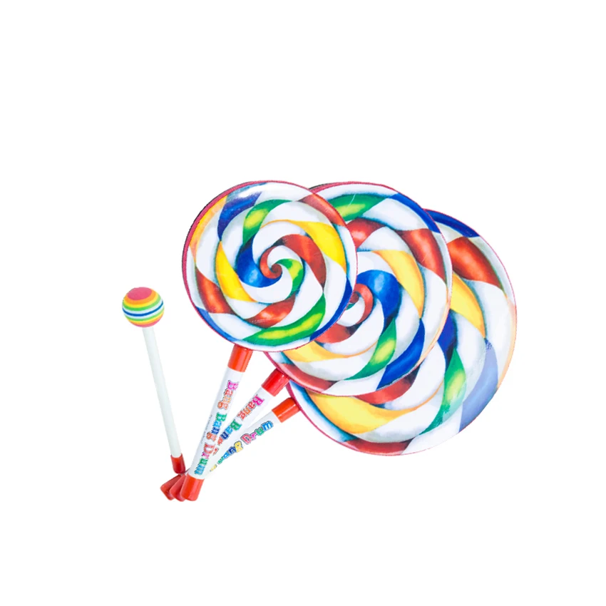 

1 Set 6/8/10 Inch Music Drum With Mallet, Creative Lollipop Drum Musical Toys Percussion Instruments Kindergarten Teaching Tools