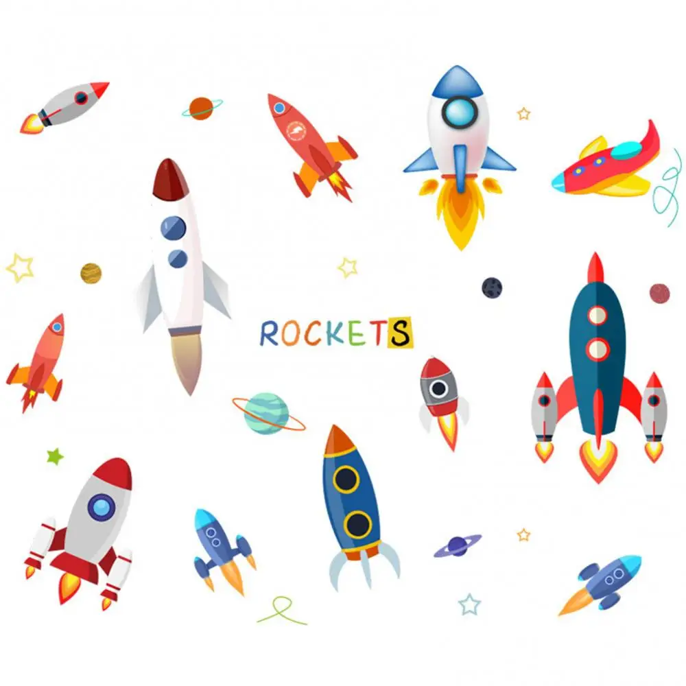 Rocket Ship Astronaut Creative Vinyl Wall Sticker For Boy Room Decoration Outer Space Decal Nursery Kids Bedroom Decor | Дом и сад