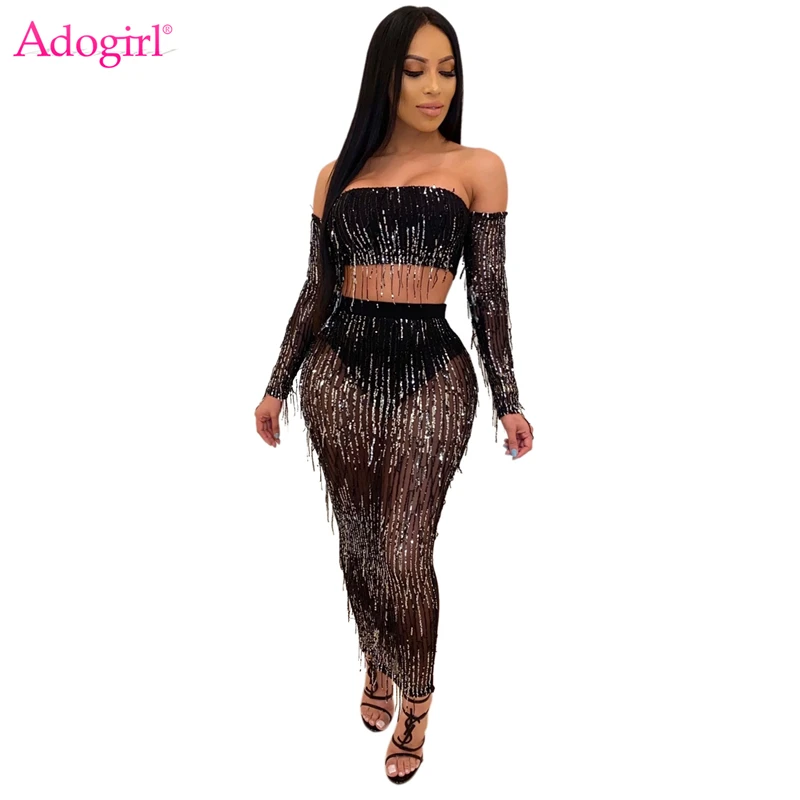 Adogirl/комплект из двух предметов с блестками и кисточками платье без бретелек