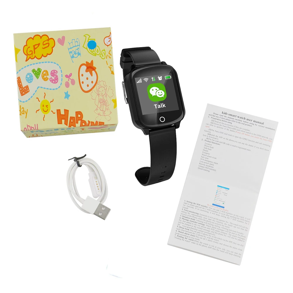 black with box Умные часы D200 для пожилых людей, gps, Wi-Fi, позиционирование, анти-потеря сердечного ритма, кровяное давление, Часы наручные IP68, SOS, два способа вызова, наручные часы - Цвет: black with box