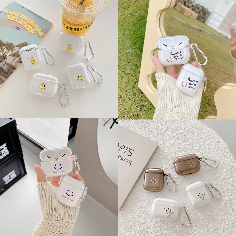 

Cute Cartoons Smiley Cases For Apple Airpods Cover Transparent Silicone Earphone Case For Airpod 1 2 pro Headphones Case box
