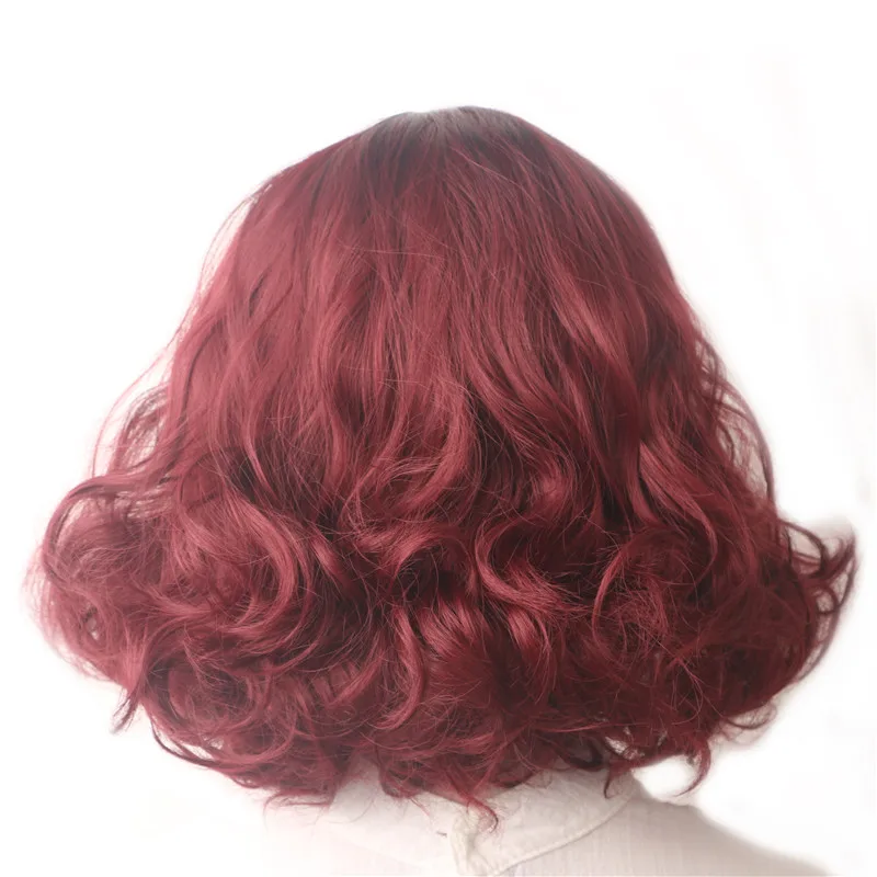 

WoodFestival High Temperature Fiber Curly Synthetic Bob Wig Hair Short Wigs For Women Black To Green Burgundy Daily Use