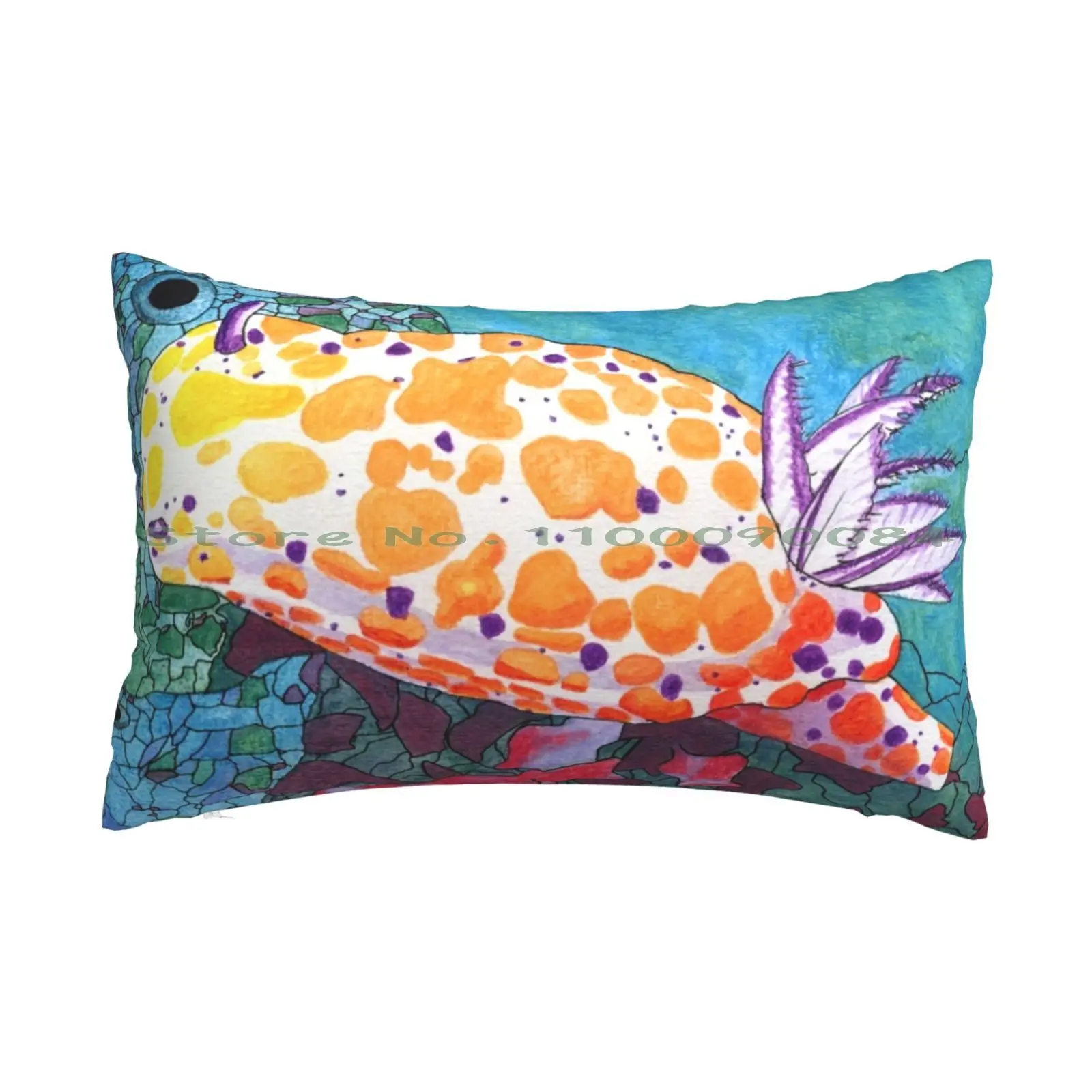 

Rudie Nudibranch Pillow Case 20x30 50*75 Sofa Bedroom Nudibranch Ocean Karen Watson Kazseas Marine Nature Blue Orange Yellow