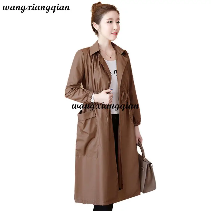 

Women's Windbreaker Mid-length Over The Knee Spring Autumn Large Size Temperament Ladies New Casual Loose Waist Trench Coat A621