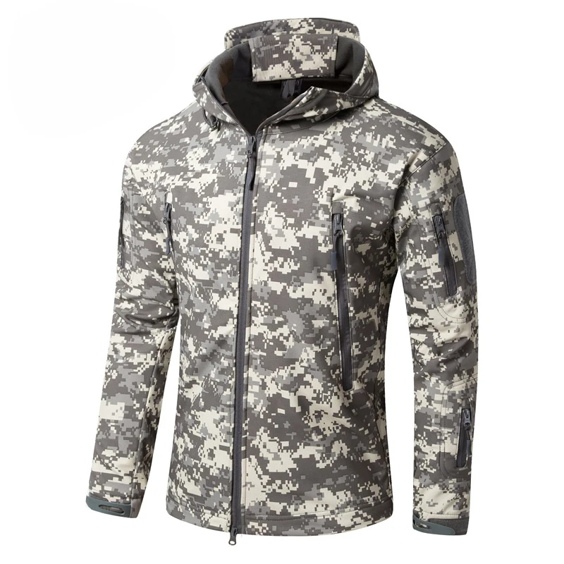 Men Woodland Digital Camouflage Jackets Outdoor Waterproof Windproof Coats Military Warm Fleece Tactical Softshell Jacket