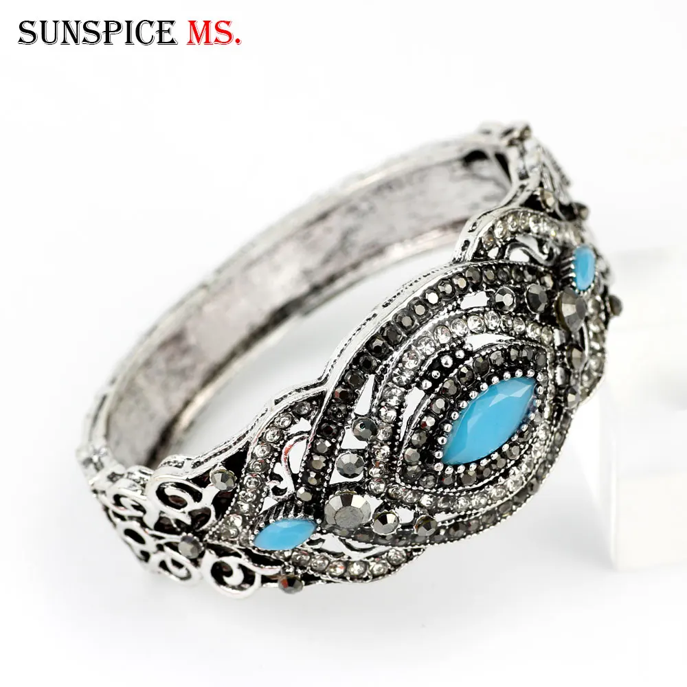 Sunspicems Vintage Turkish Bangle for Women Ethnic Banquet Jewelry Gift Antique Silver Color Female Resin Cuff Bracelet | Украшения и