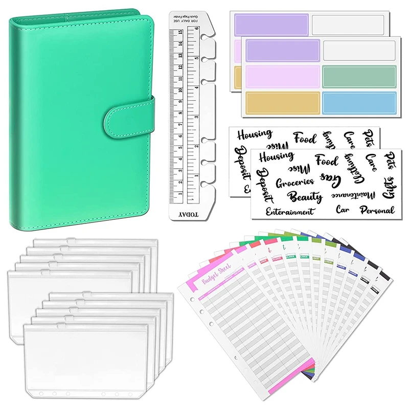 

A6 PU Leather Budget Binder Notebook Planner 6 Ring Money Organizer 10 Cash Envelopes 12 Budget Sheets for Saving Money