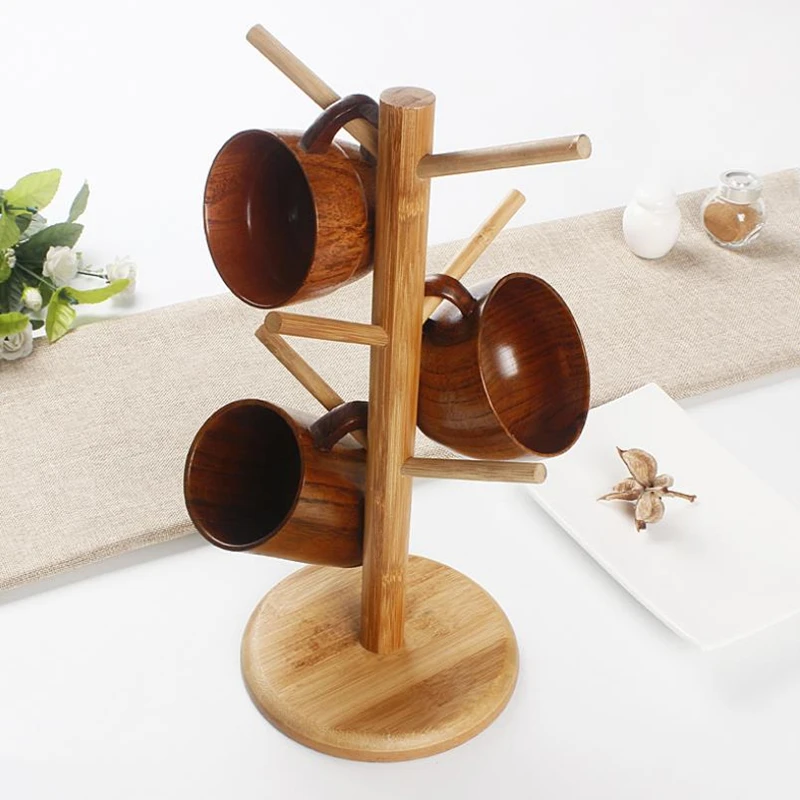 6 крючков в форме дерева деревянная кофейная чашка держатель для хранения