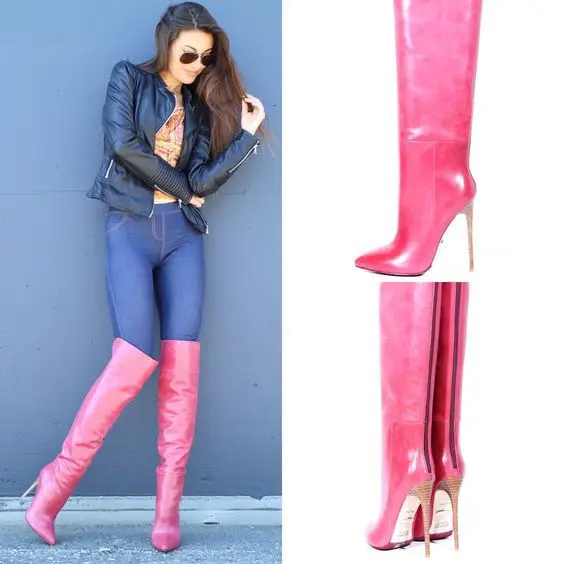 

Matching rose red knee length boots Catwalk Fashion Boots