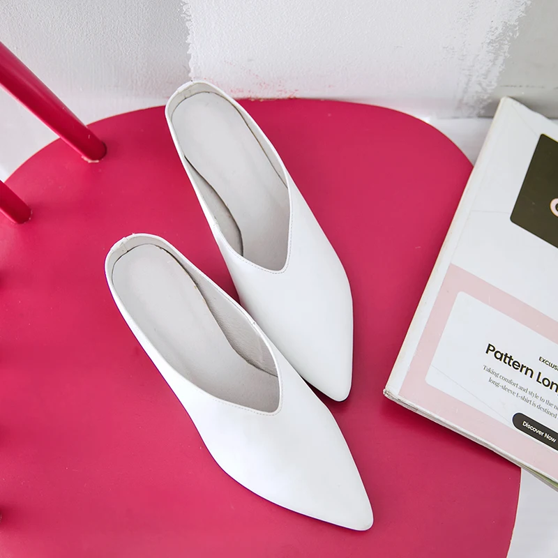 Сандалии женские из натуральной кожи босоножки без застежек заостренный носок