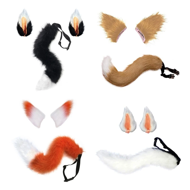 

P8DB Plush Ears Hairpin Furry Animal Fox Ears Hairpin Tail Set Kawaii Hair Clip Halloween Cosplay Headpiece Party Supplies