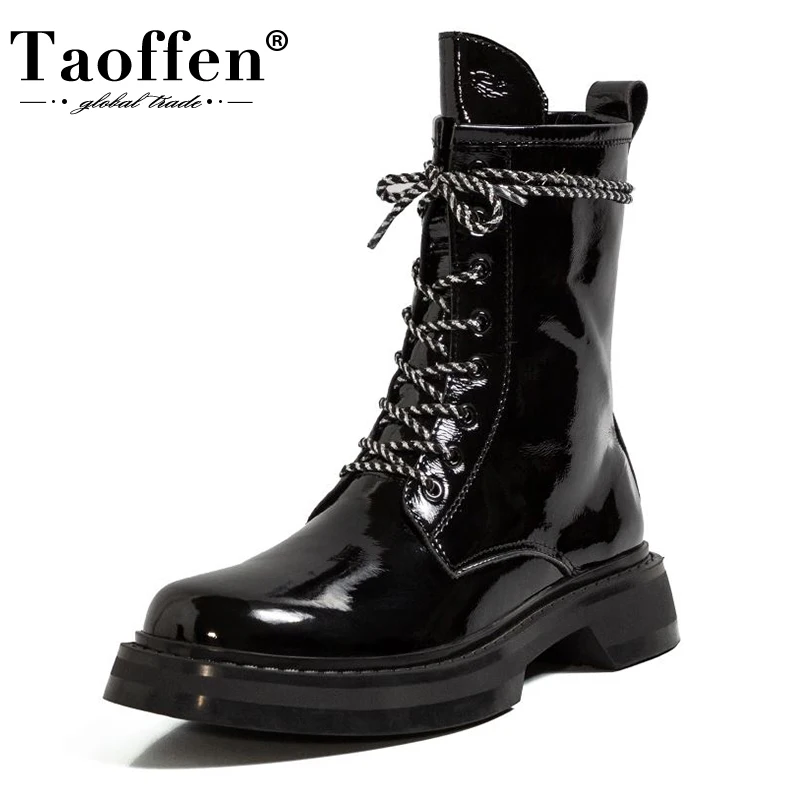 

Taoffen Women Short Boots Genuine Leather Fashion Ankle Boots Ladies Lace Up Thick Bottom Winter Shoes Woman Footwear Size 34-40