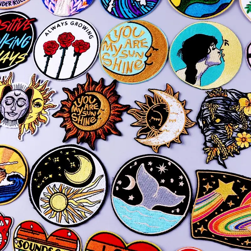 

Moon Girl Patches On Clothes Hippie Letter Stripes Patch Stickers Iron On Embroidered Patches For Clothing Badges Applique DIY
