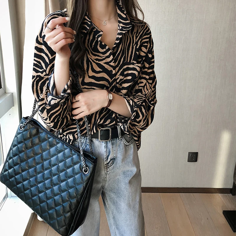 Женские блузки в винтажном стиле с леопардовым принтом рубашки длинным рукавом и