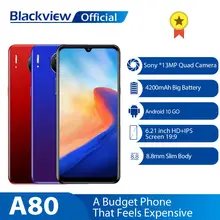 Blackview A80 Quad Rear Camera Android 10.0 Go Mobile Phone 6.21 Waterdrop HD Screen 2GB+16GB Cellphone 4200mAh 4G Smartphone