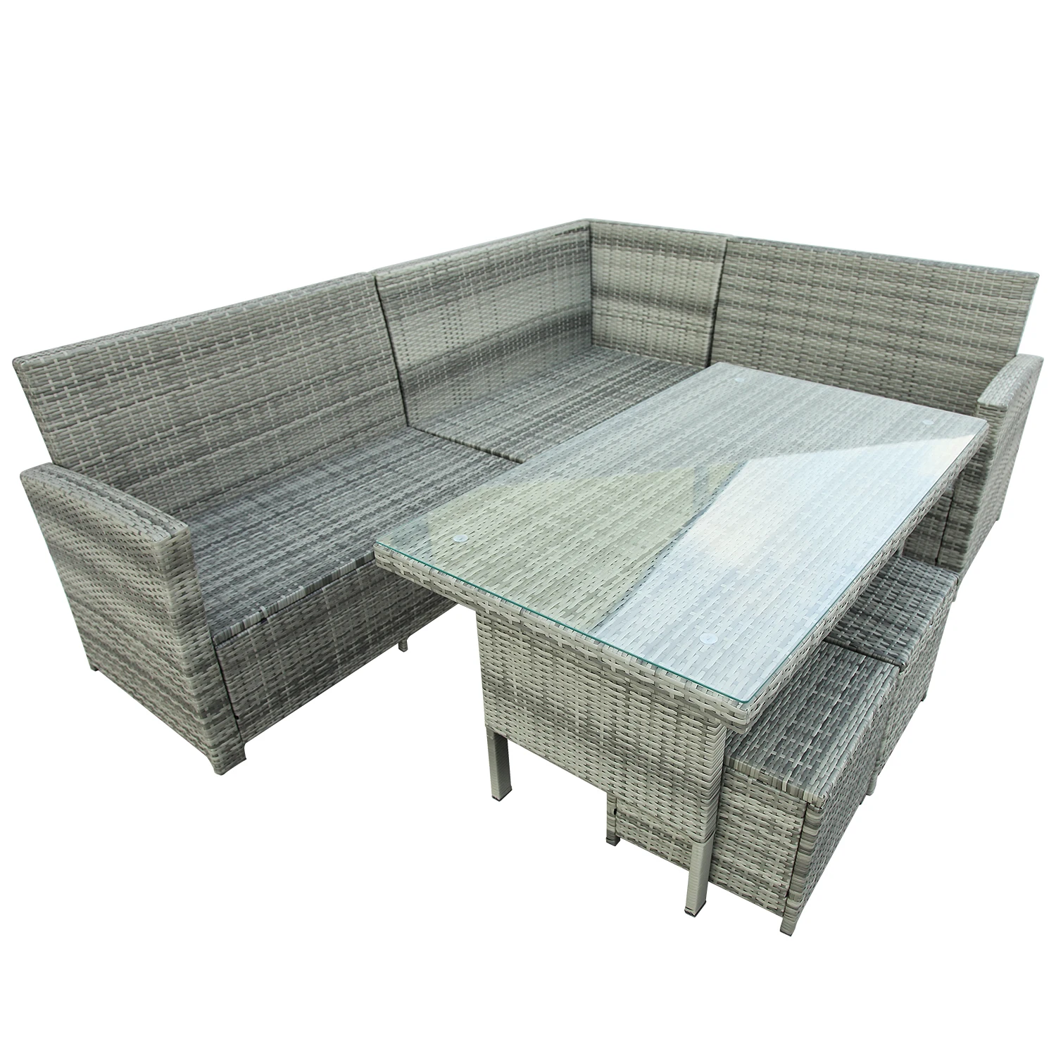 

Modern 6 Piece Garden Furniture Set Outdoor Sectional Sofa With Glass Table Backyard Sofa Set Patio Furniture